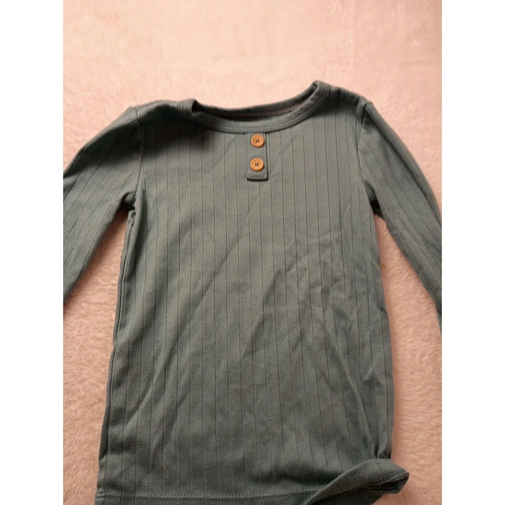 Cloud Island Toddler 3T Ribbed Pajama Set 2-Pack Green Teal Henley Long Sleeve